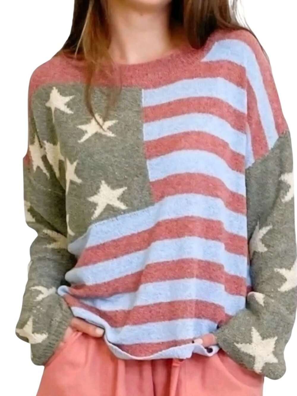 POL Americana Flag Patriotic Lightweight Sweater Oversized Size L